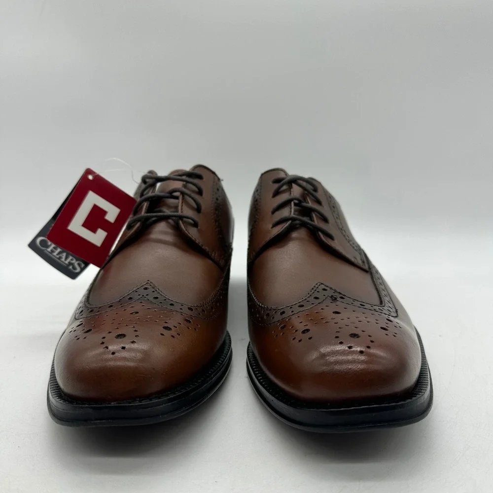 Chaps 96-98722‎ Mens 9.5 M Astor Dark Tan Wingtip Brogue Oxford Dress Shoes
